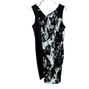 Glamour & Co. black white & icy mint blue color print sheath dress medium